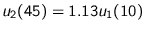 $u_{2}(45) = 1.13 u_{1}(10)$